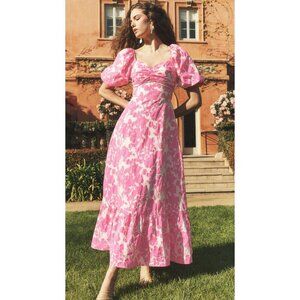 English Factory pink floral open back maxi dress size L